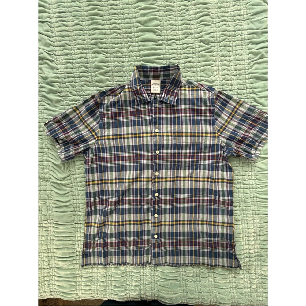 Brooks Brothers Blue Multi Plaid Short-Sleeve Button-Down Shirt-Med